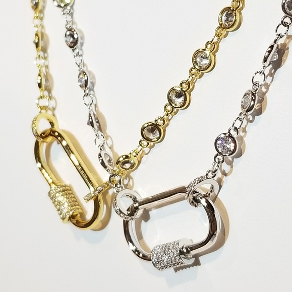 CZ Oval Carabiner Lock Pendant Charm Necklace NEW - Picture 10 of 11